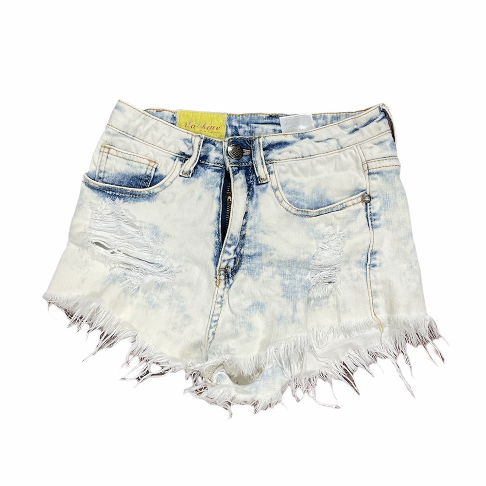 Machine Tie Dye Destroyed High Waisted Shorts 26 - Picture 5 of 6